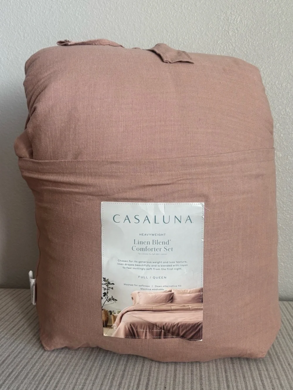 NWT Full/Queen Heavyweight Linen Blend Comforter and Sham Set Light Adobe Clay